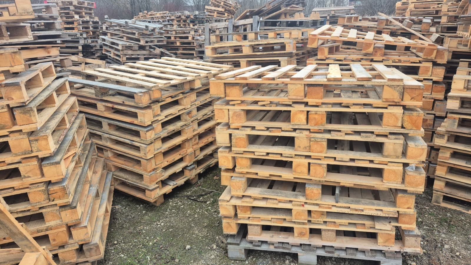 Poškozené dřevěné palety před tříděním